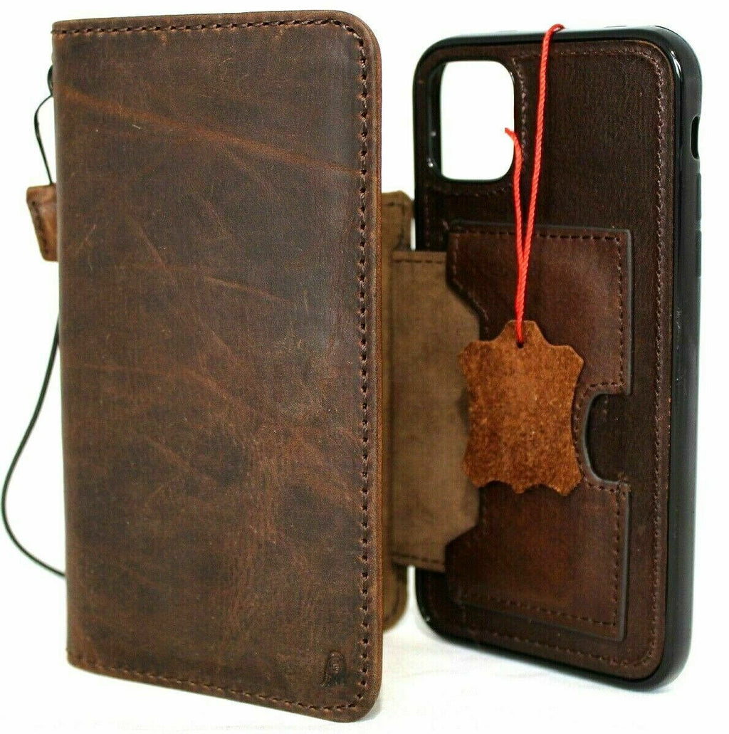 Handmade genuine leather iPhone 11 Pro Max case with wallet slot, ID window, and removable Prime holder by DAVISCASE