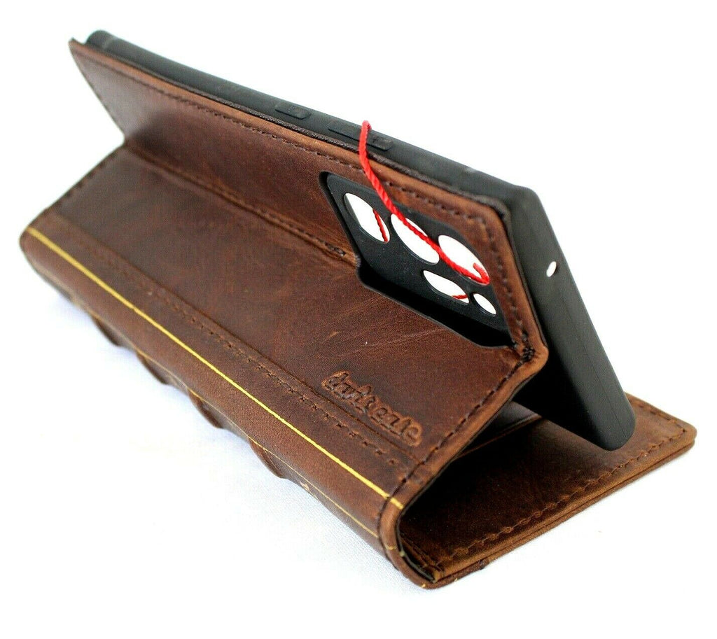 Genuine leather Samsung Galaxy Note 20 Ultra 5G wallet case with card slots, ID window, stand, and Bible-inspired design by DAVISCASE