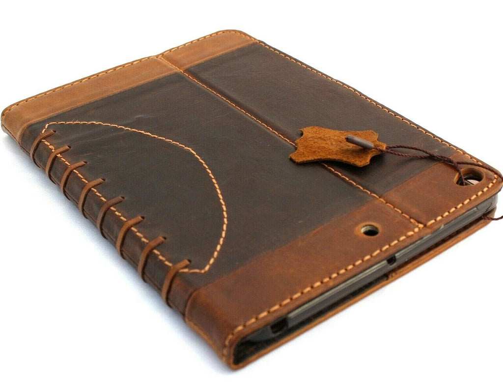 Genuine leather iPad mini 5 case by DAVISCASE with card slots, handmade details, vintage style, and rubber accents.