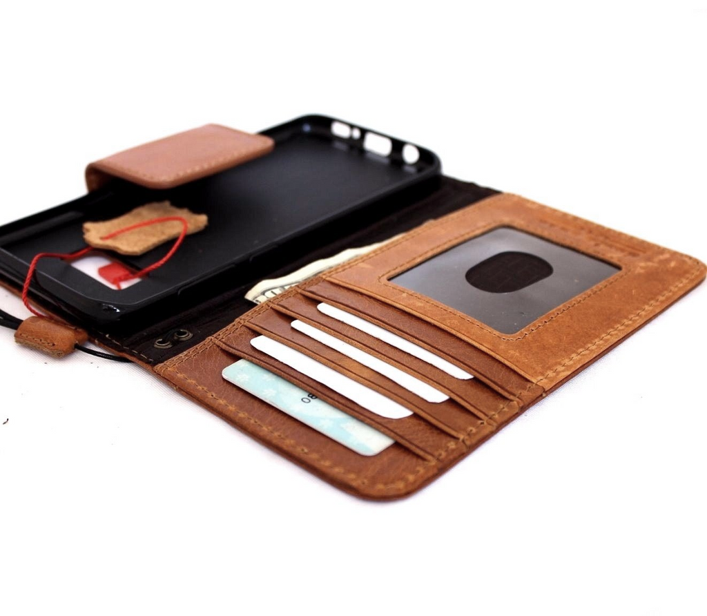 Light brown genuine vintage leather Samsung Galaxy S8 Plus wallet case with card slots and slim design, handmade by DavisCase.