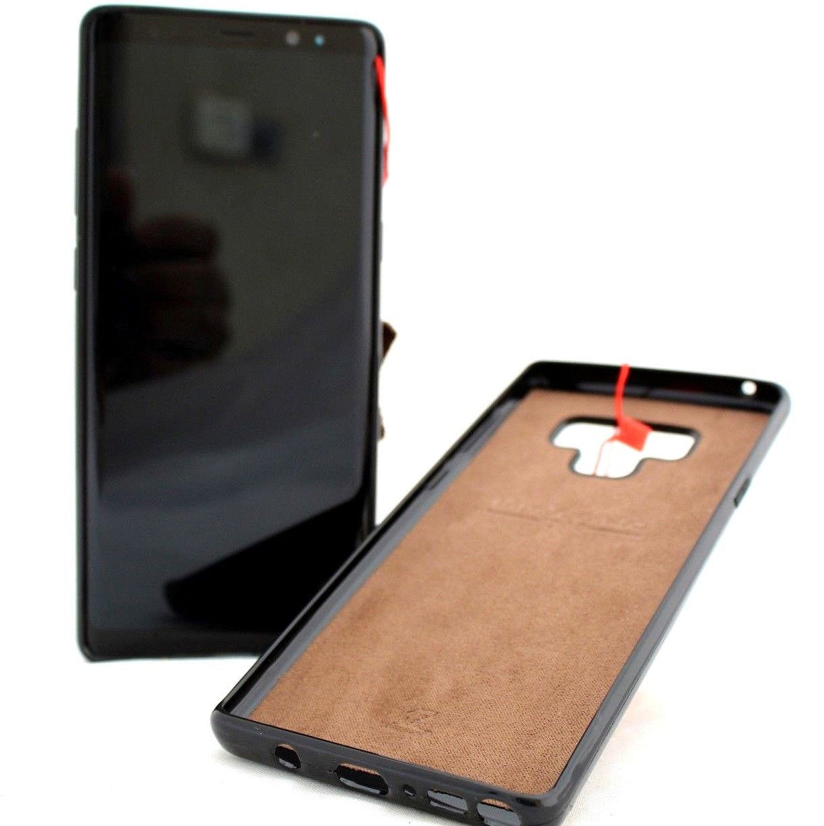 Genuine leather Samsung Galaxy Note 9 book cover with vintage design, soft magnetic closure, and rubber car holder attachment.