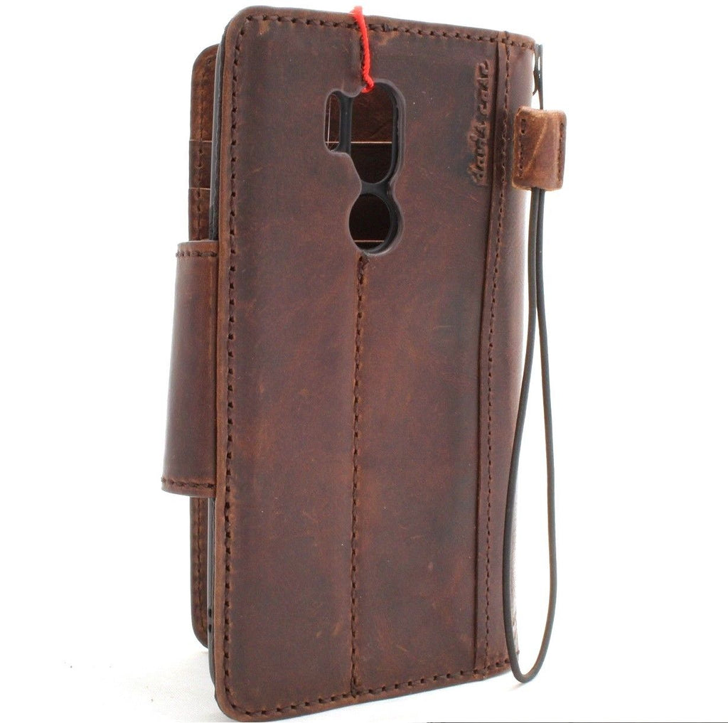 Genuine vintage leather phone case for LG G7 with wallet card slots, magnetic cover, soft stand, handcrafted luxury holder