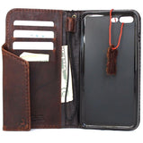 Genuine Dark leather iPhone 8 Plus case magnetic cover wallet credit cards holder book luxury Brown Davis