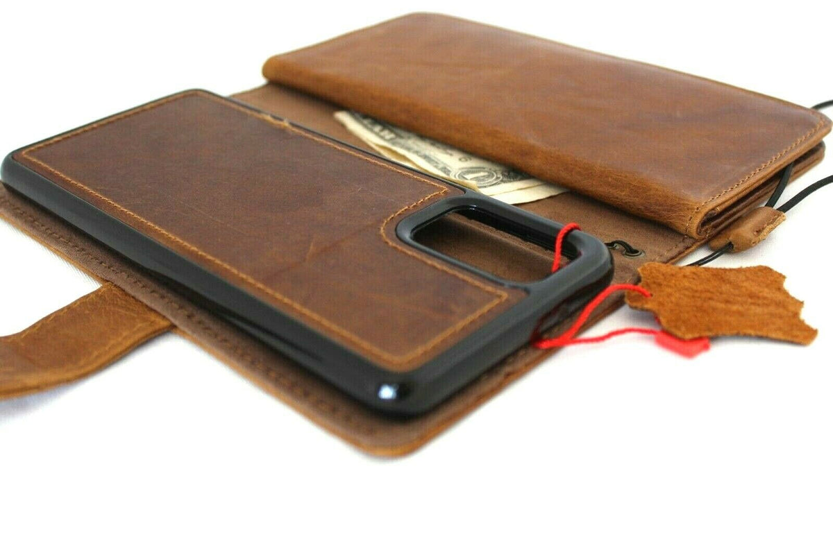 Genuine full leather Samsung Galaxy Note 20 5G case by DAVISCASE with wallet design, card slots, magnetic stand, and slim profile.