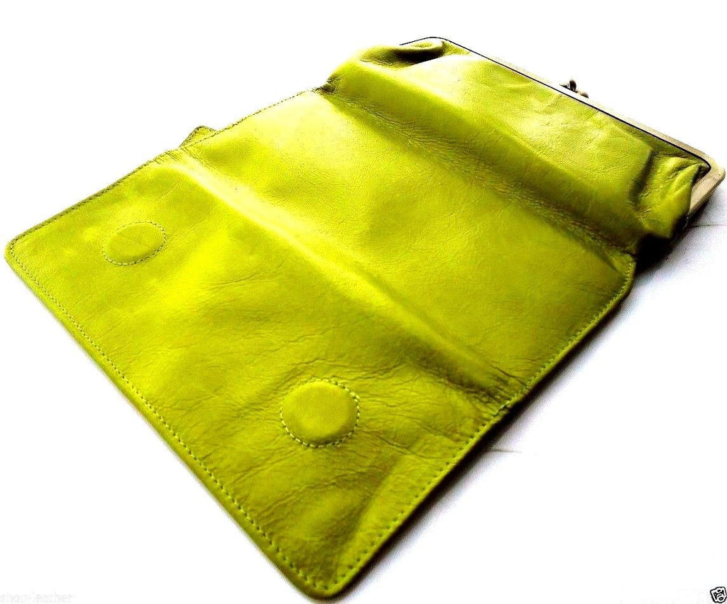 Green genuine leather women's purse with card slots, coin pocket, and clutch design by DAVISCASE.