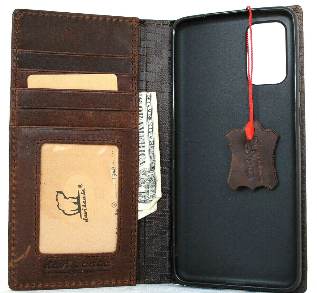 Genuine leather Bible book wallet case for Samsung Galaxy S20 Plus by DAVISCASE with card slots and wireless charging holder.
