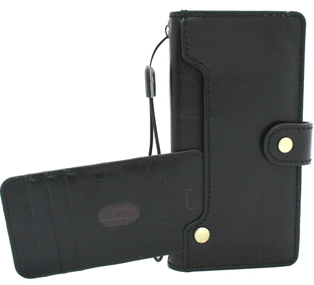 DavisCase genuine black leather wallet cover for Samsung Galaxy Note 20 5G with ID window, card slots, and soft book-style design.