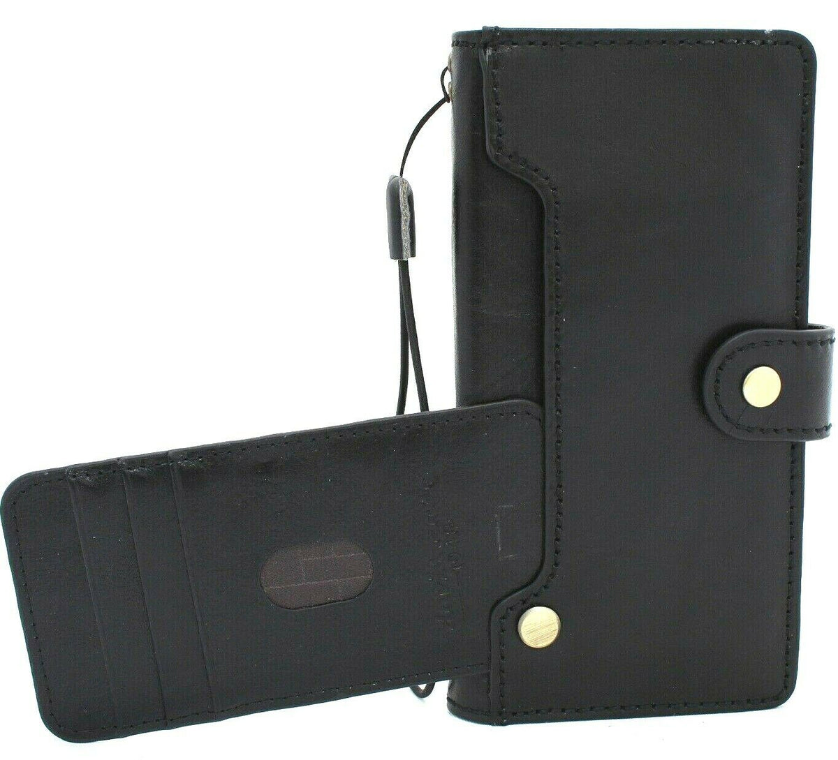 DavisCase genuine black leather wallet cover for Samsung Galaxy Note 20 5G with ID window, card slots, and soft book-style design.