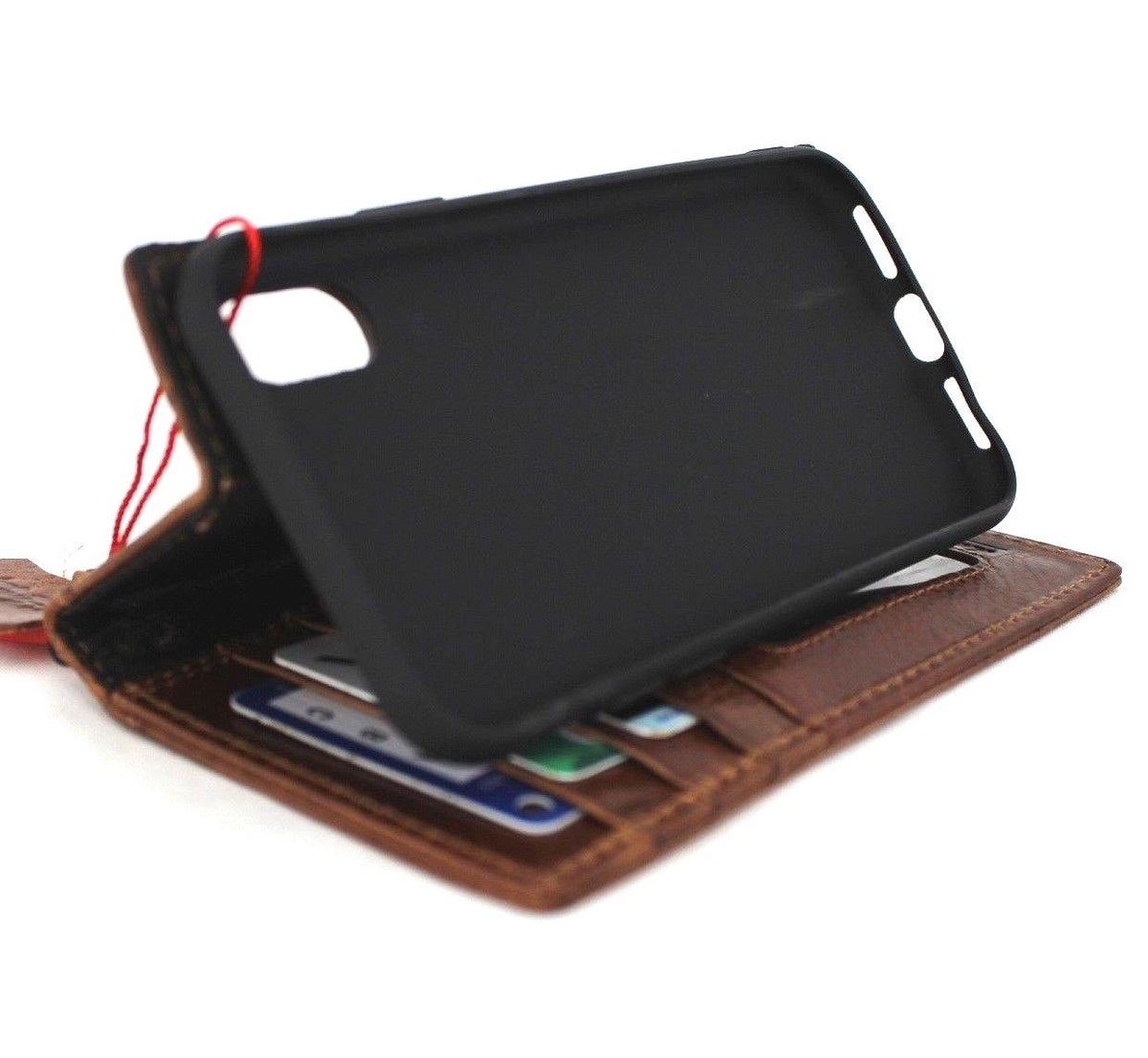 Handmade genuine cow leather iPhone XS case cover wallet with soft holder and retro slim design, crafted for stylish protection.
