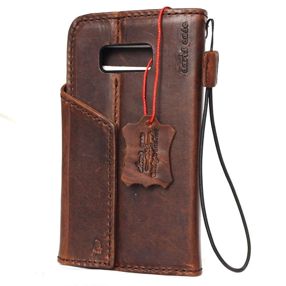 Genuine leather Samsung Galaxy S8 wallet case with magnetic closure, handmade phone cover featuring a book-style design.