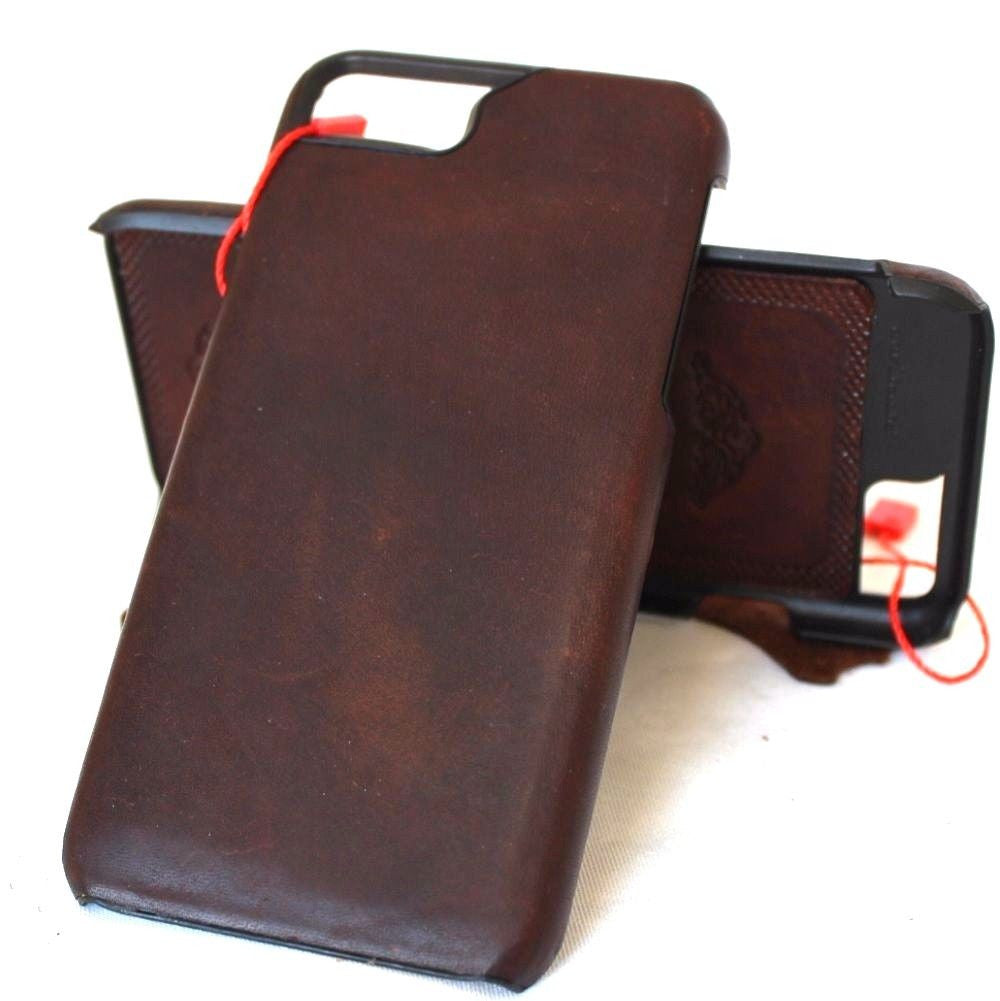 Vintage genuine leather iPhone 6/6s Plus book-style holder case with magnetic closure, handmade natural leather phone cover.