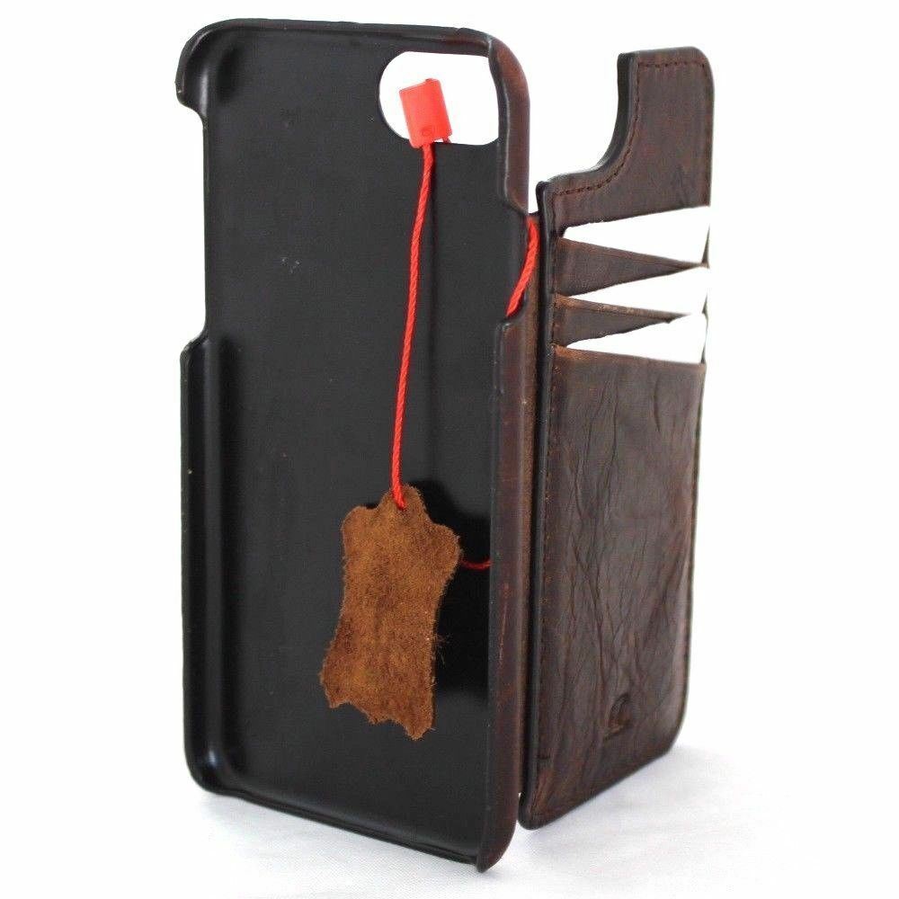 Genuine dark leather iPhone SE 2 wallet case with card slots and slim design, by DavisCase, featuring a book-style cover.
