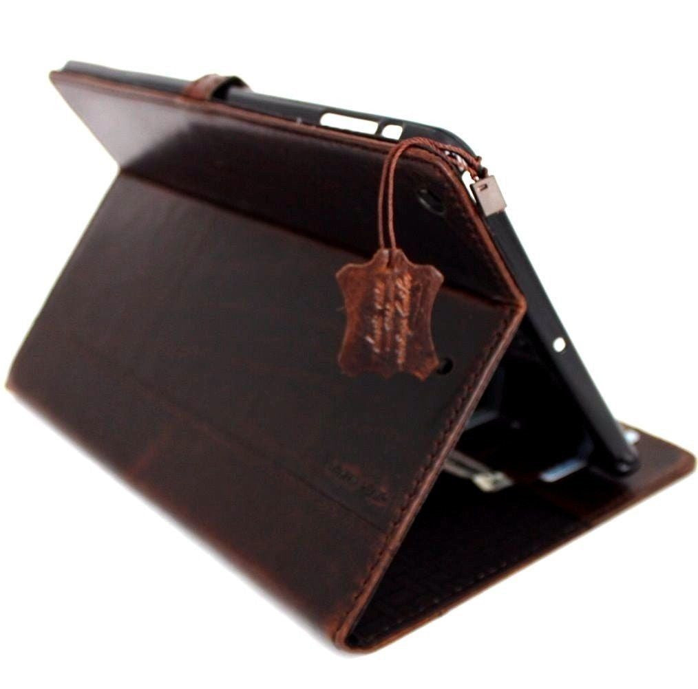 Brown genuine vintage leather iPad Air 4 and 5 case with stand, card slots, wallet features, magnet closure, by DAVISCASE.