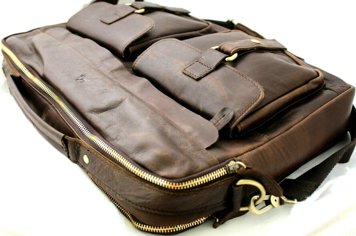 Genuine soft leather men's shoulder satchel bag by DAVISCASE, featuring a spacious design for laptops, MacBooks, and tablets.