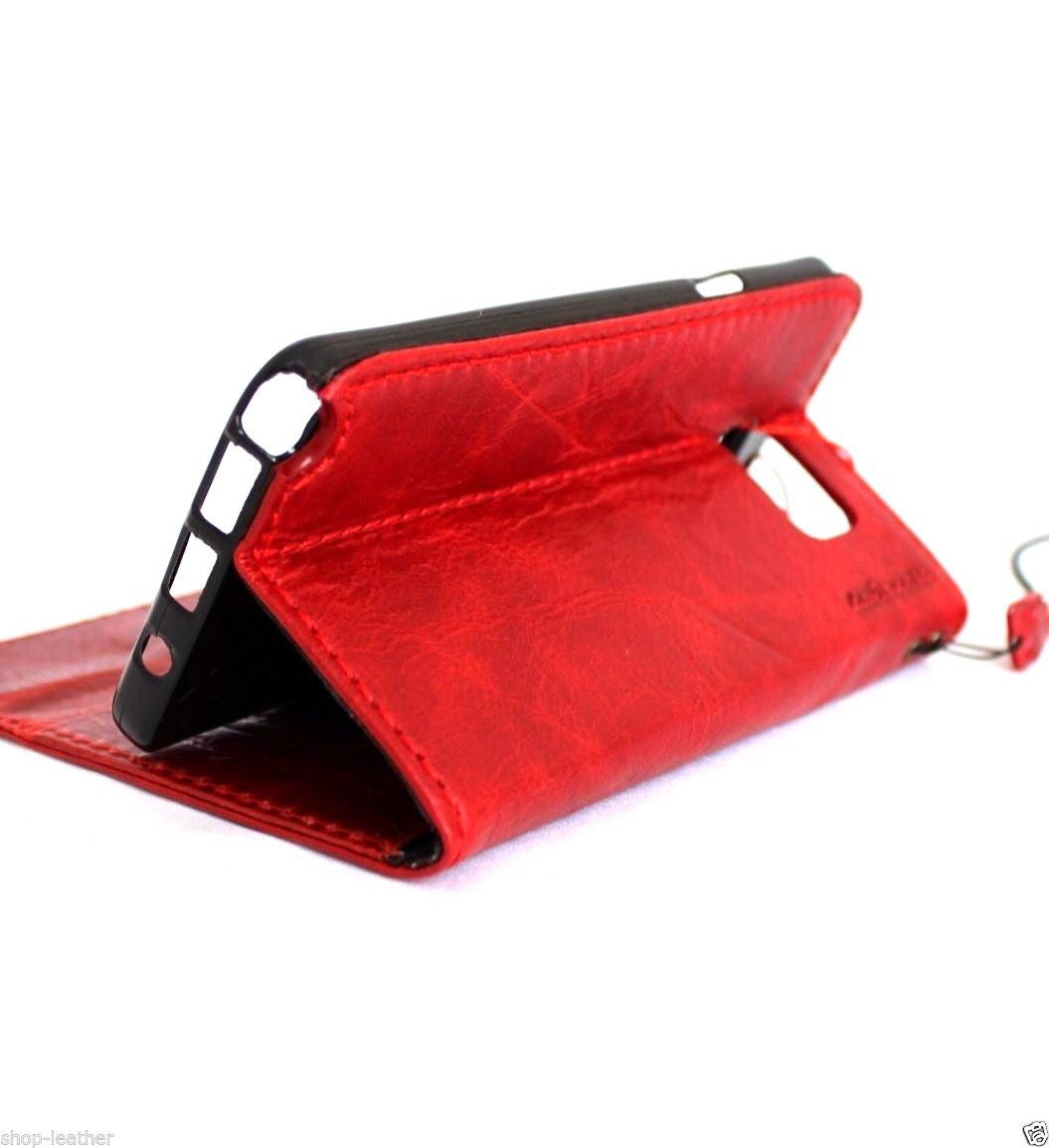 Genuine vintage red leather wallet case for Samsung Galaxy Note 5, handmade with magnetic closure, slim and luxurious design.