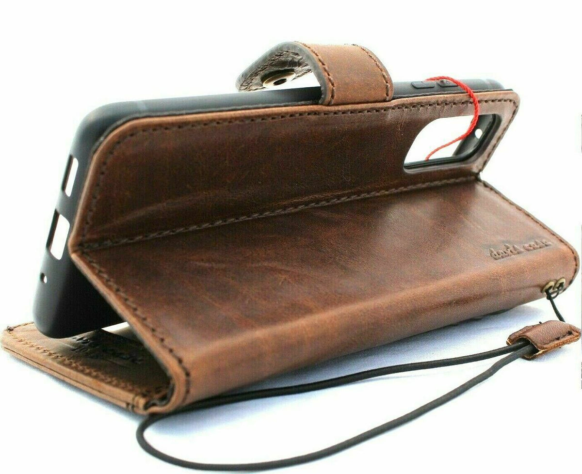 Genuine full leather wallet case for Samsung Galaxy A71 4G by DAVISCASE, with card slots, ID window, and wireless charging compatibility.