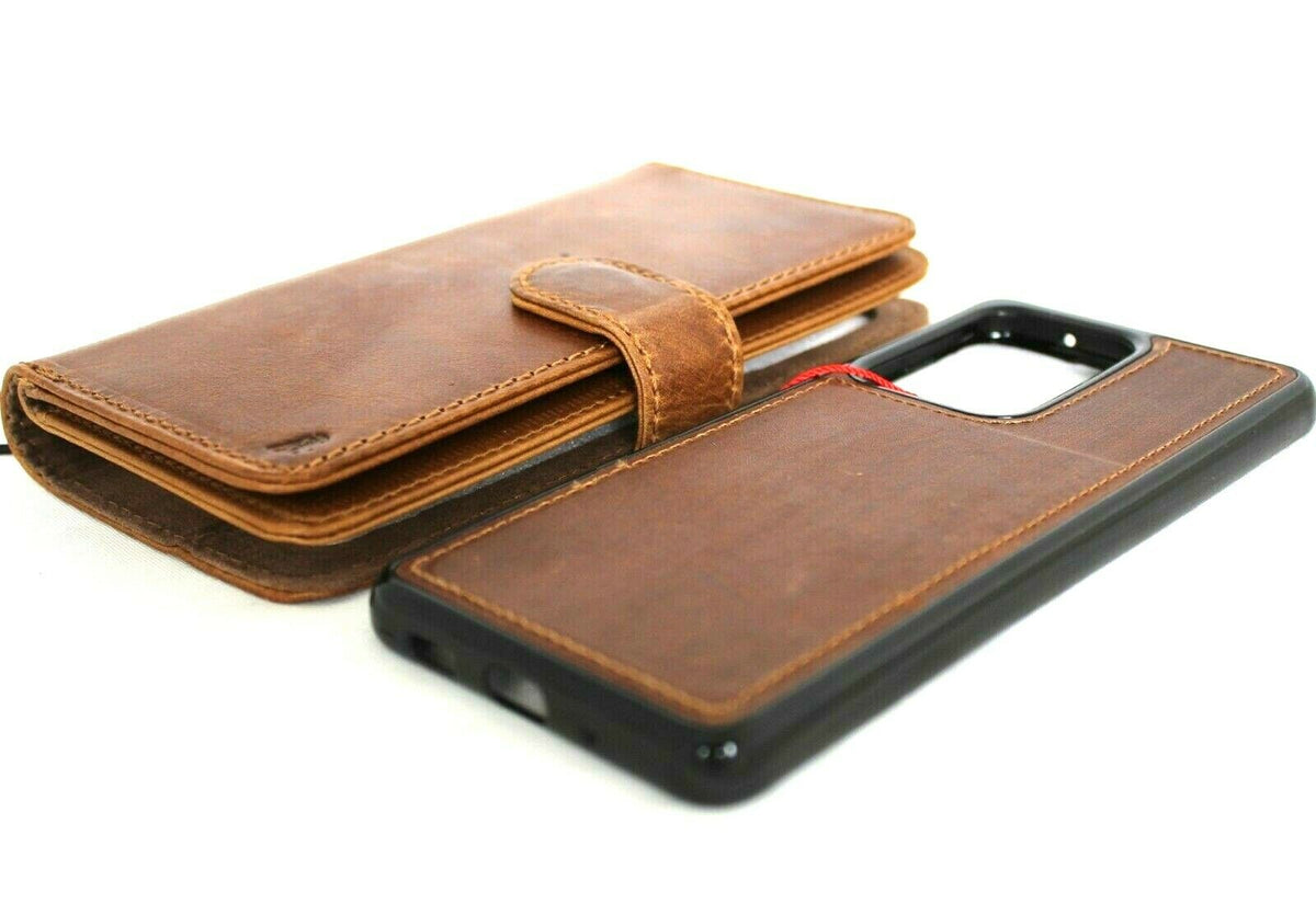 DavisCase genuine leather Samsung Galaxy S20 Ultra wallet case with card slots, magnetic cover, and window design.