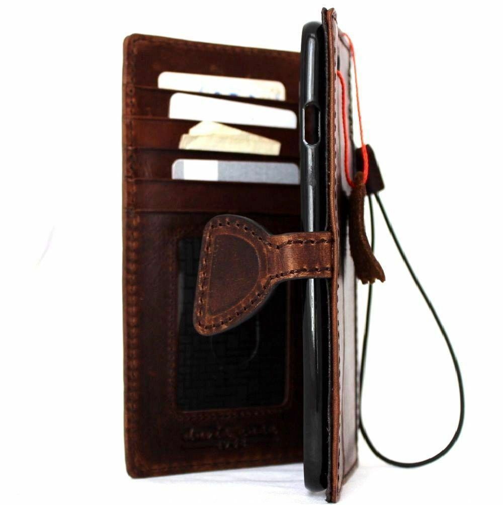 DavisCase genuine dark full leather iPhone SE 2 2020 wallet case with magnetic slim D design, credit card slots, and wireless charging.