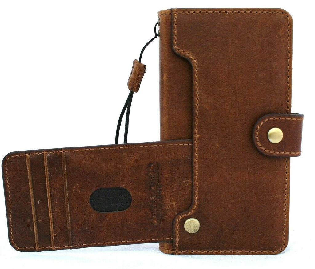 Genuine tan leather Samsung Galaxy S21 case with card holder, handmade, rubber protection, DavisCase book wallet cover for wireless charging