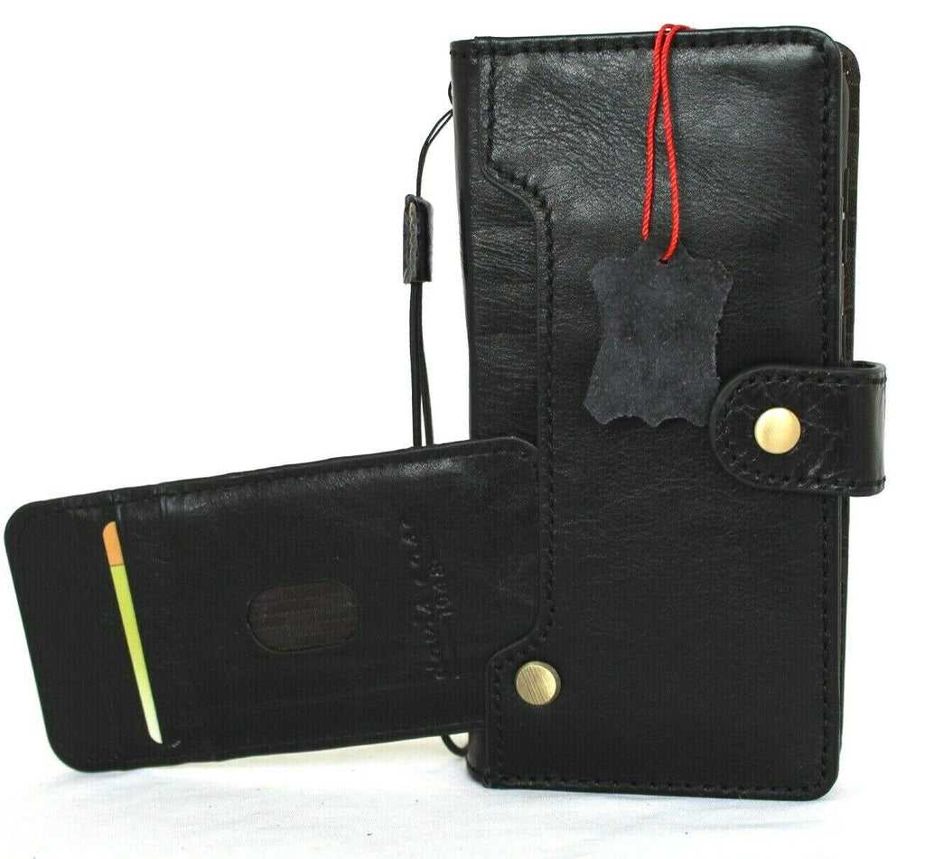 DavisCase genuine black leather wallet case for Samsung Galaxy S22 Plus 5G with ID window, card slots, and wireless charging holder.