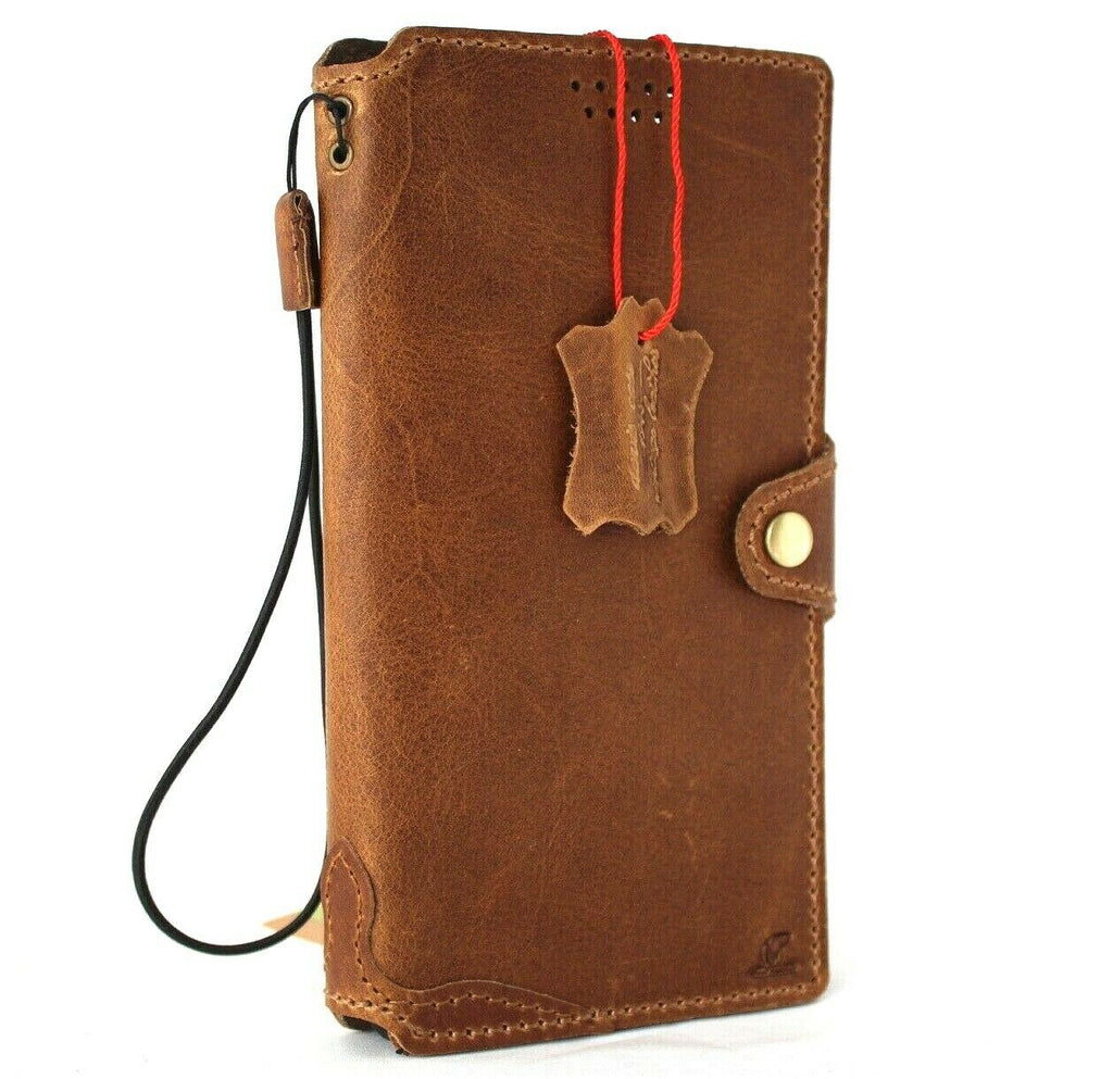 Tan genuine top grain leather wallet case for Samsung Galaxy S21 Ultra 5G, handmade with rubber holder and wireless charging compatibility.