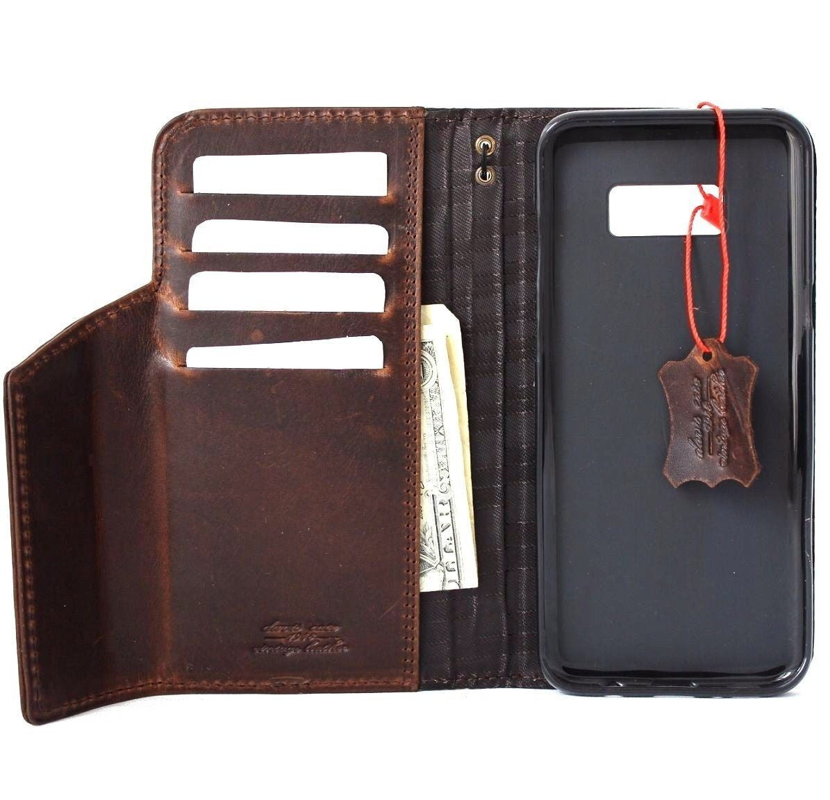 Vintage genuine oil leather Samsung Galaxy S8 Plus wallet case with magnetic closure and handmade craftsmanship.