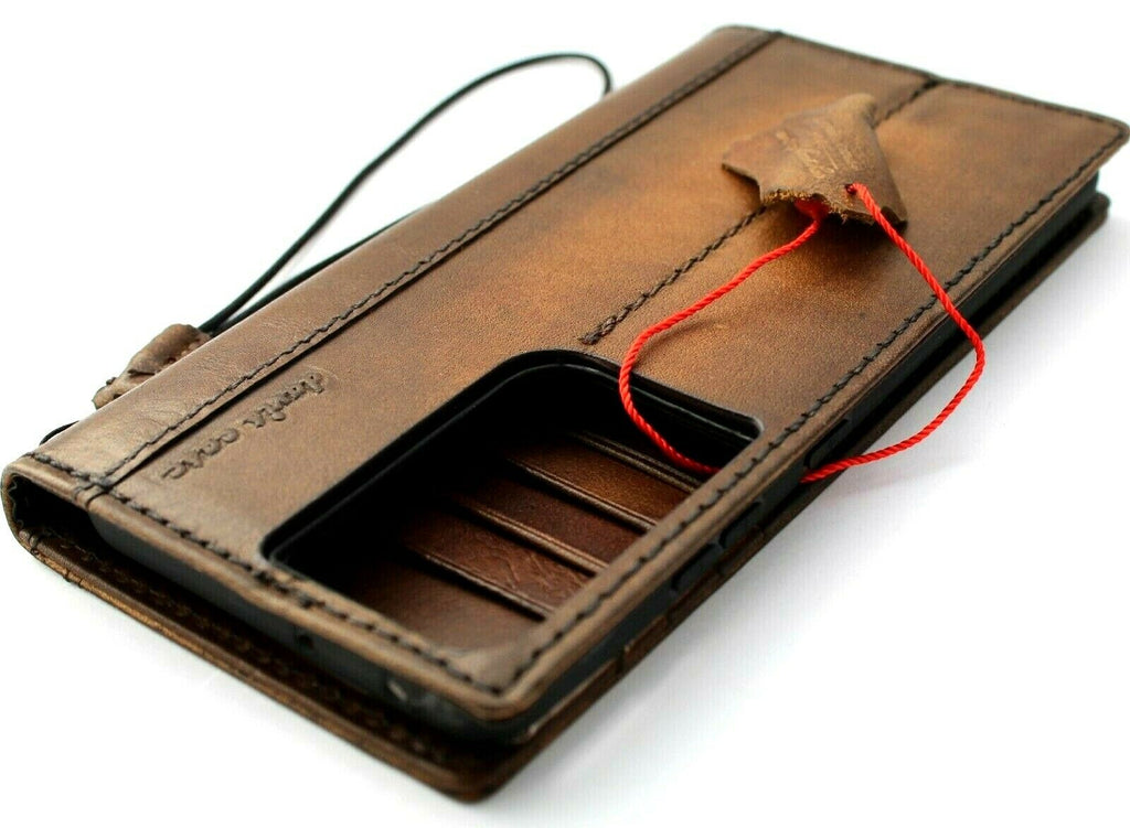 Genuine tan leather Galaxy S21 Plus 5G case by DAVISCASE with ID window wallet, card slots, wireless charging holder, rubber top grain