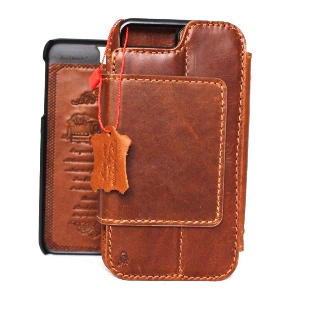 Genuine full leather case for iPhone 8 with wallet card slots, magnetic closure, slim design, Davis Classic Art style, detachable cover