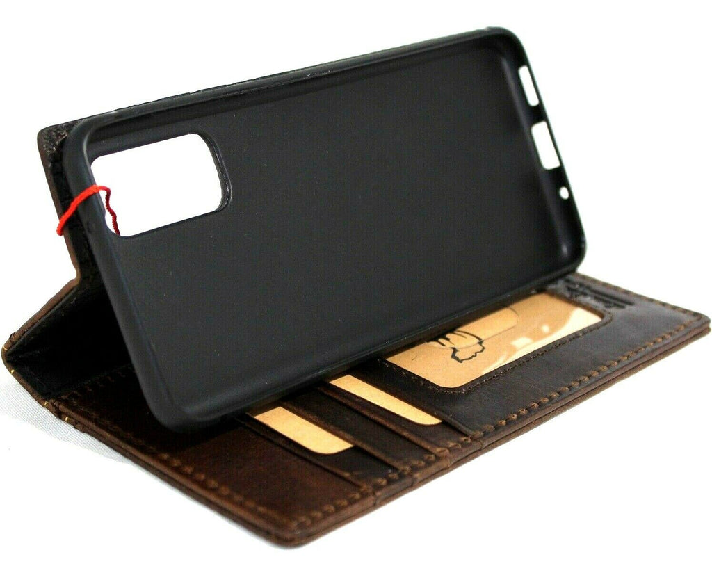 Genuine leather Samsung Galaxy S20 Bible book wallet case with card slots, wireless charging holder, and ID window by DAVISCASE.