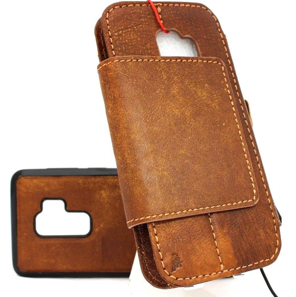 Genuine italian leather Case for Samsung Galaxy S9 Plus book wallet coverbCards Removable detachablebb card slots window vintage brown slim jafo 48