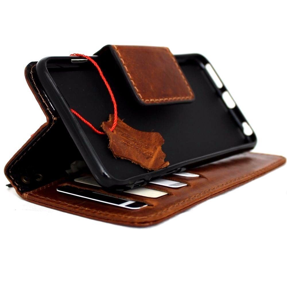 DAVISCASE genuine leather phone case for iPhone 12-15 Pro Max, Galaxy S22, S21, Note 9-21 with vintage wallet design and magnetic closure.