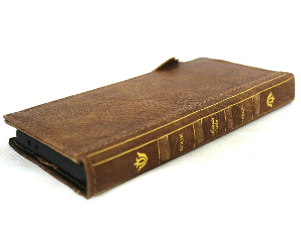 Genuine leather Bible Tan wallet case for Samsung Galaxy S21 Plus 5G with card slots, wireless charging holder, and ID window by DAVISCASE