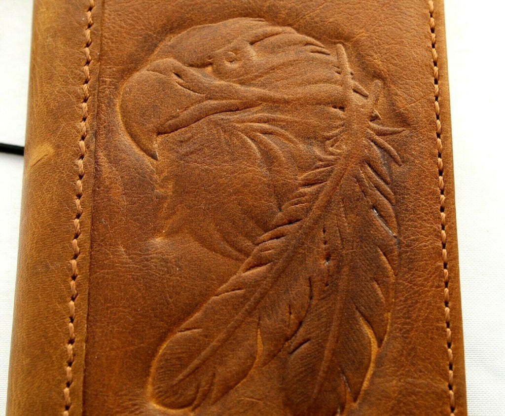 DAVISCASE genuine leather phone case for iPhone 11-15 Pro Max, Galaxy S22 Ultra, handmade vintage wallet cover with embossed eagle design.