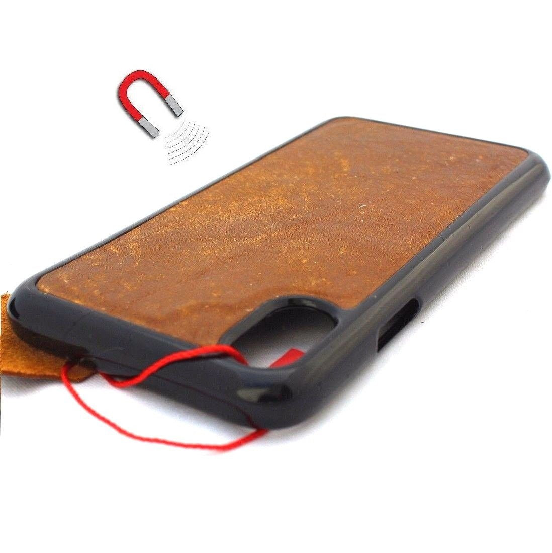 Vintage bright brown genuine leather iPhone X book wallet case with magnetic closure, handmade by DAVISCASE.