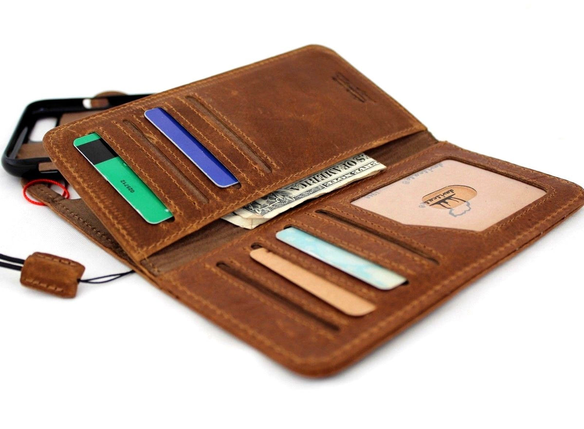 Genuine full leather removable case for iPhone 8 with wallet card holder, ID slot, magnetic closure, slim and soft rubber edges.