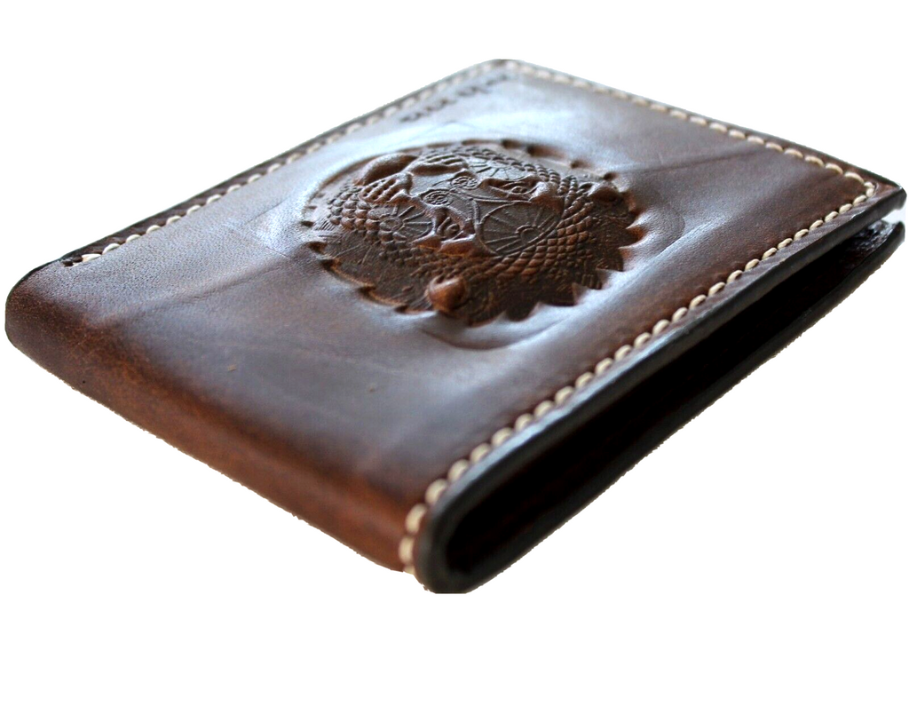 Men's genuine leather wallet by DAVISCASE with credit card slots, bill compartment, handmade brown leather design.