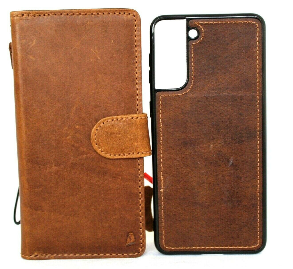 Genuine full leather Samsung Galaxy S22 Plus 5G case with wallet design, card window, magnetic stand, slim luxury style by DAVISCASE
