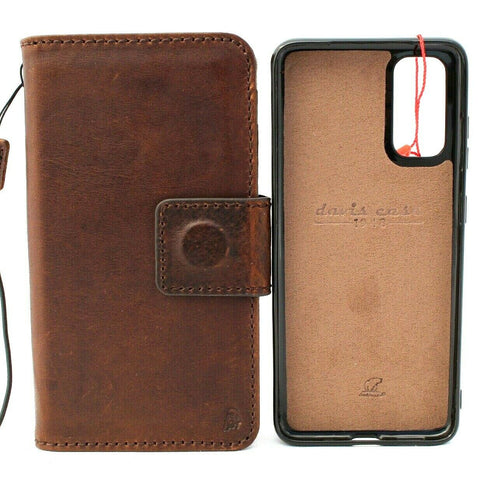 Genuine Natural Vintage Leather Case for Samsung Galaxy S20 Wallet Book Magnetic Removable Soft Cover Davis