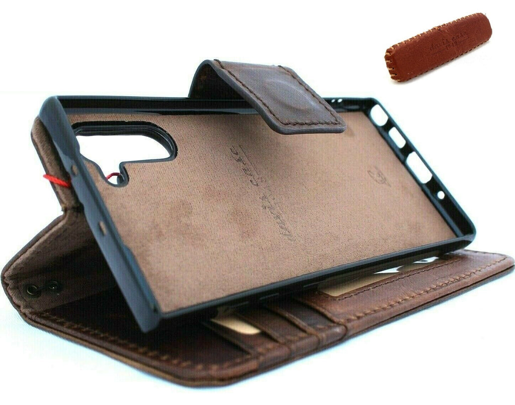 Genuine dark soft leather Samsung Galaxy Note 10 case by DavisCase with ID window, magnetic car holder, and slim stand feature.