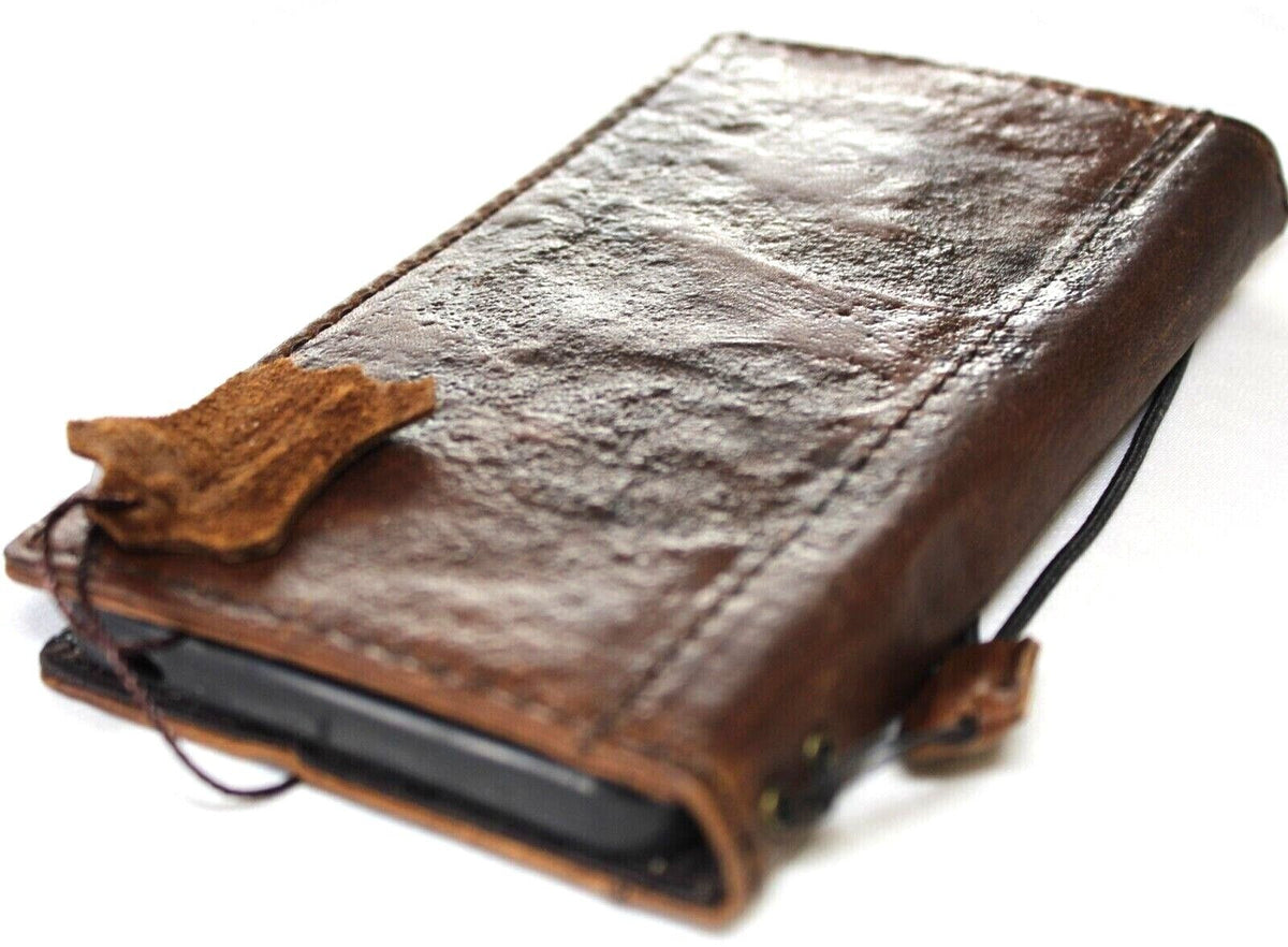 DavisCase genuine leather phone case for iPhone 12 13 14 15 16 Pro Max Air 8 Plus, handcrafted wallet book style with mini art design.