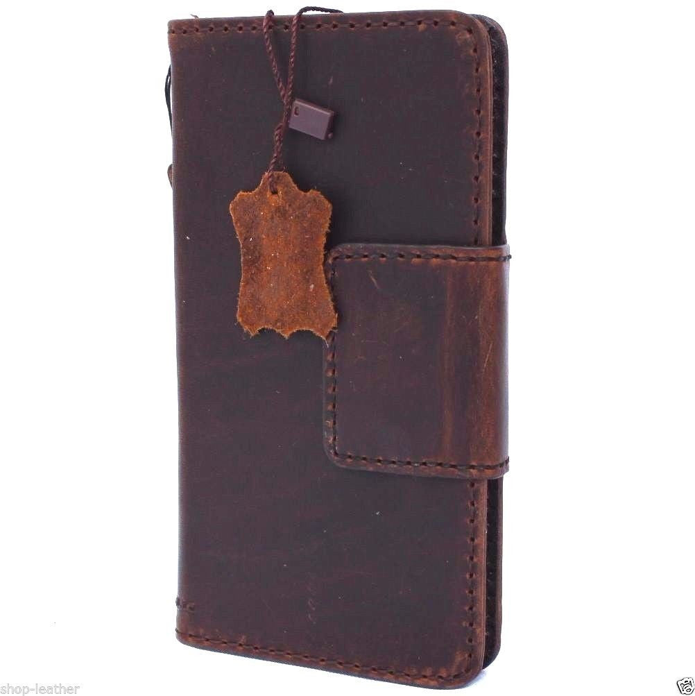 Handmade genuine brown leather wallet case for Huawei Nexus 6P with magnet closure, vintage retro style, luxury phone cover