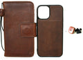 DavisCase genuine dark leather iPhone 12 Mini book wallet case with credit card slots, soft closure, and magnetic removable cover.