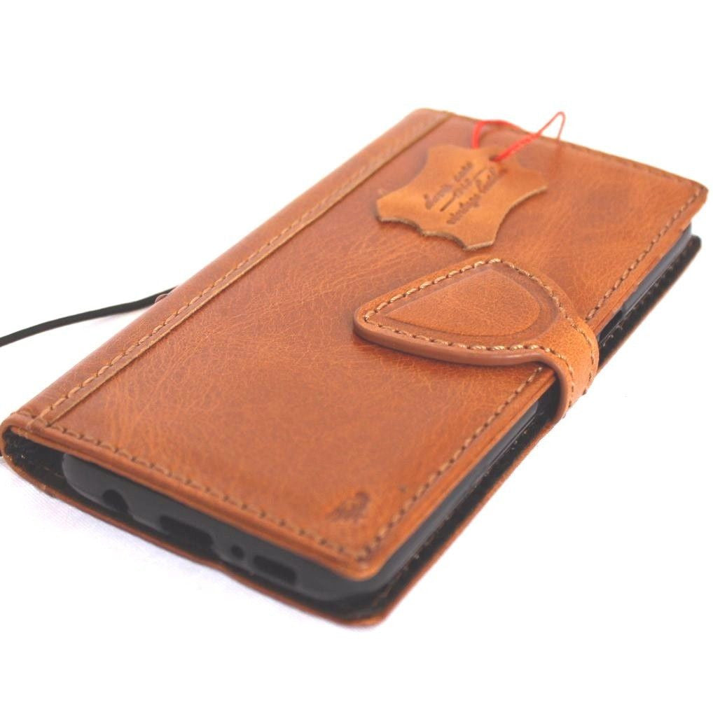 Handmade genuine leather wallet case for Samsung Galaxy S8 with magnetic closure, featuring a sleek, business-style design.