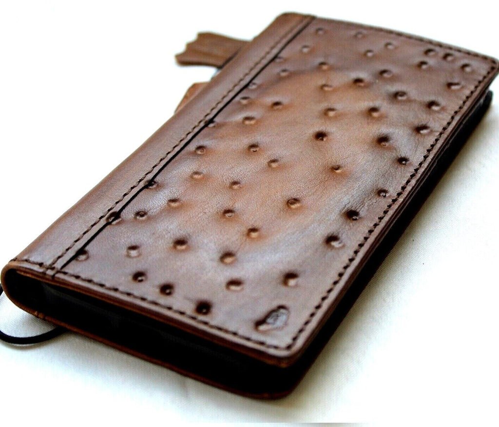 Handmade genuine leather phone case for iPhone 11-16 Pro Max and XS, featuring vintage style, credit card slots, and full grain leather.