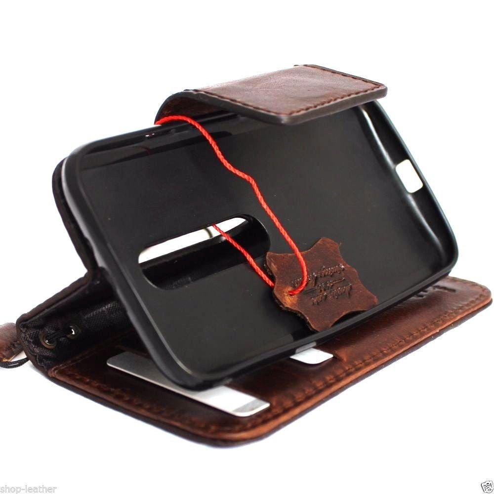 Handmade genuine leather phone case for Motorola Moto G 3rd gen with wallet design and magnetic clip, vendor-unknown brand.