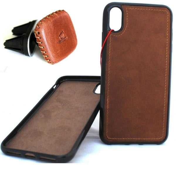 Genuine Leather Case For Apple Iphone XR Handmade Cover Magnetic luxury slim car holder