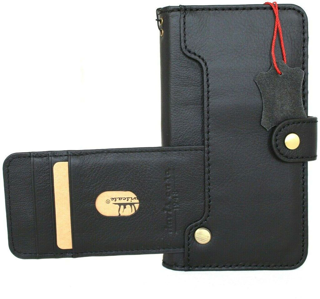 Genuine black leather wallet case for Samsung Galaxy S20 FE with card slots, ID window, soft rubber interior, vintage style by DavisCase