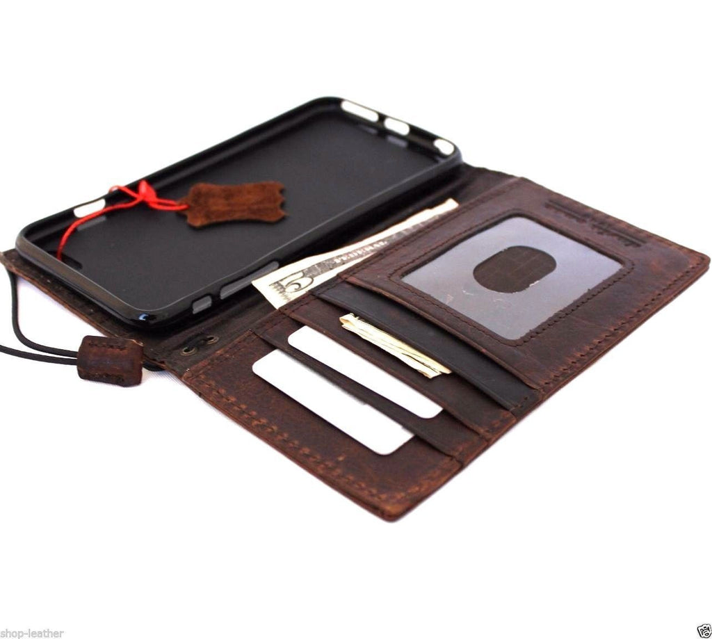 Handmade genuine Italy leather iPhone 6/6s Plus wallet case with flip cover, card slots, and slim design by DAVISCASE.