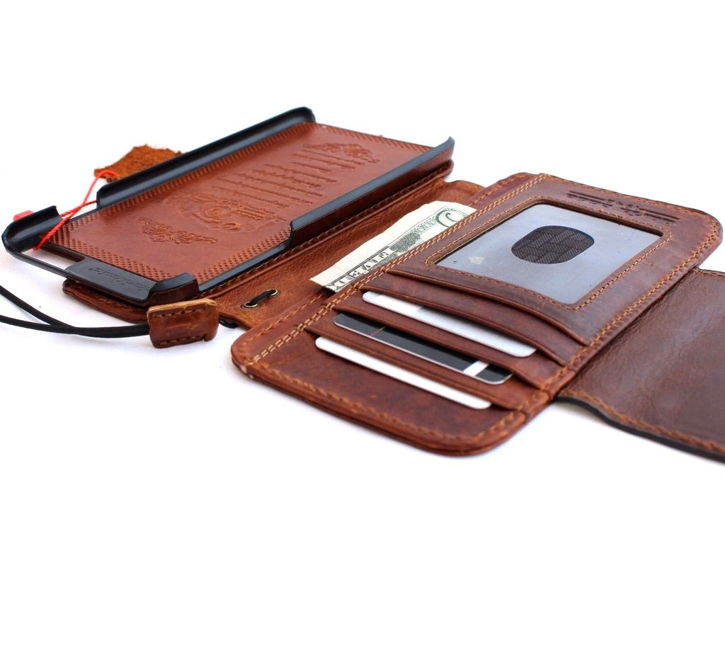 Genuine leather removable phone case for iPhone 6s Plus with wallet-style design, credit card slots, and magnet closure.