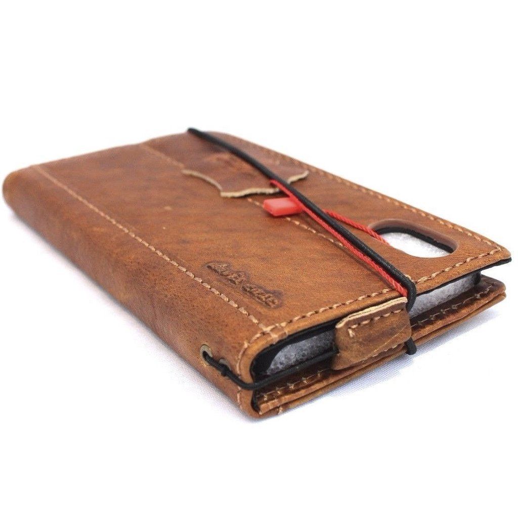 Handmade genuine leather iPhone XS Max case with wallet holder, soft interior, slim retro design by DAVISCASE.